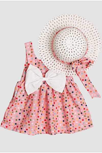 Chicsy Baby Şapkalı puantiye Desenli Fiyonklu Kız Bebek Elbisesi