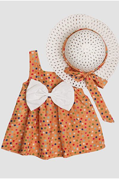 Chicsy Baby Şapkalı puantiye Desenli Fiyonklu Kız Bebek Elbisesi