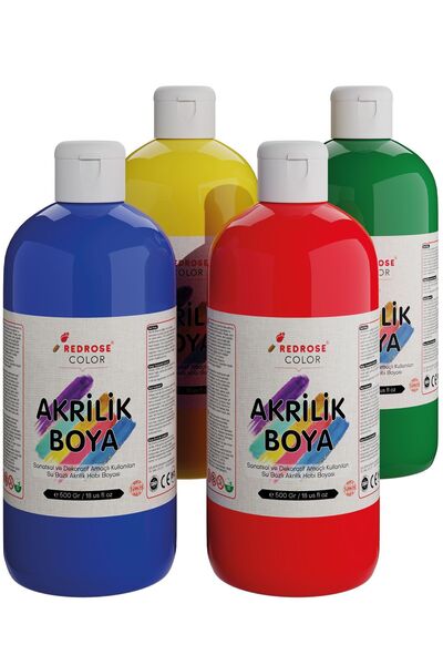 REDROSE COLOR Ana Renkler Akrilik Boya Seti, 4'lü Set 4x500gr Dekoratif Hobi ...