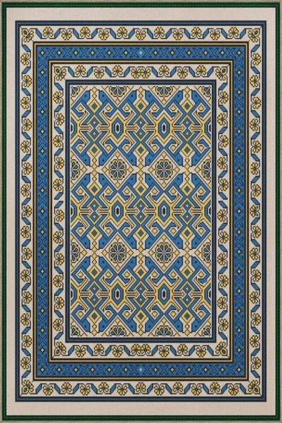 Rugs Modern Halı سجادة قاعدة منسوجة باللون الأزرق والأصفر بنمط محبوك تقليدي 4282