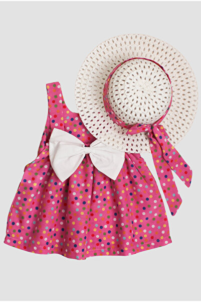 Chicsy Baby Şapkalı puantiye Desenli Fiyonklu Kız Bebek Elbisesi