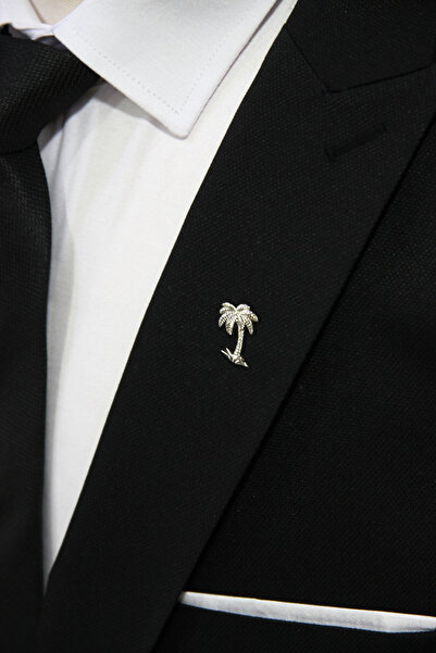 Elegante Cravatte Gümüş Gri Renk Ağaç Figürlü Ceket Yaka İğnesi Broş Rozet