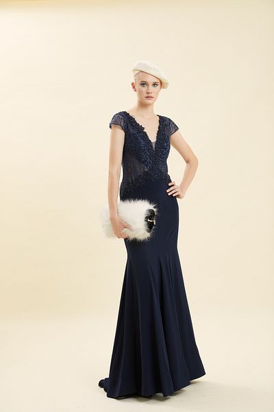 VERDA V-neck Low-cut Embroidered Long Dress
