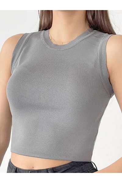 Laluvia Graue Strickbluse mit dicken Trägern