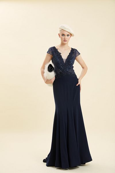 VERDA V-neck Low-cut Embroidered Long Dress