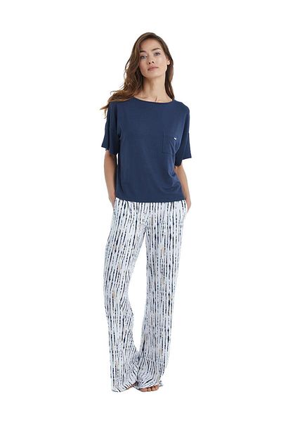 Blackspade Women's Short Sleeve Navy Lenzing Micro Modal Pajamas Set C2T7N3O15