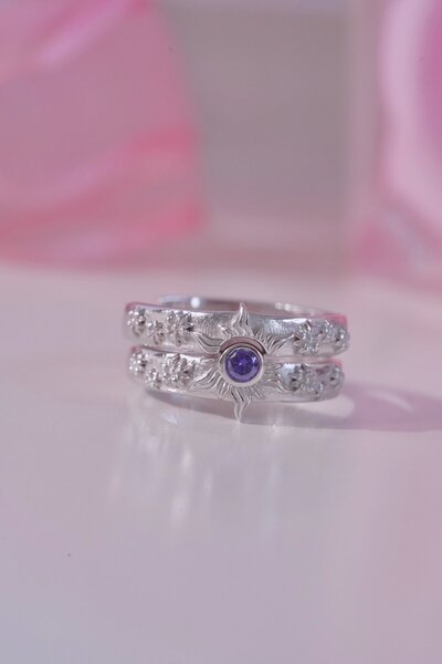 AŞIK ACCESSORIES Rapunzel Güneş Işığı Çift Arkadaşlık Yüzüğü - 925 Ayar Gümüş