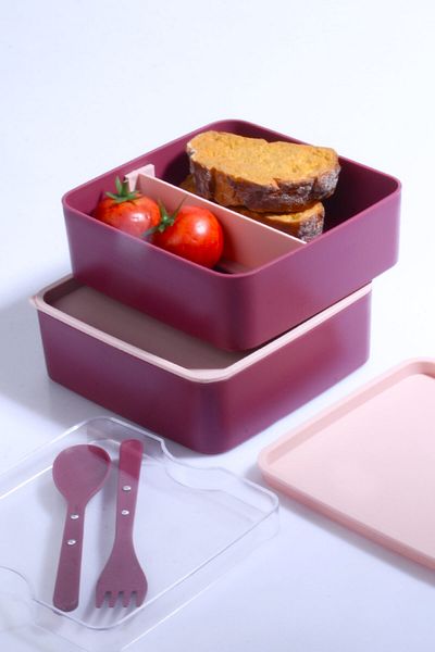 Porselen Diyarı 2 Tiers Microwave Compatible Food Storage Container Lunch Box Athlete Student School Workplace Lunch Box