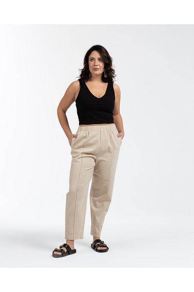 LUOKK Pia Carrot Linen Trousers with Elastic Waist