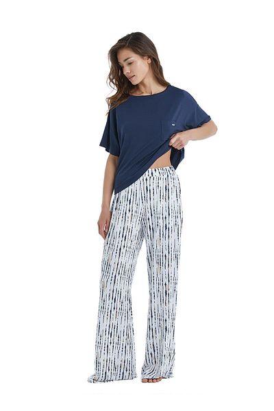 Blackspade Women's Short Sleeve Navy Lenzing Micro Modal Pajamas Set C2T7N3O15