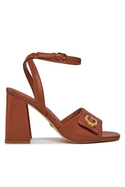 Guess Women's Logo Detailed Metal Buckle Adjustable Brown Classic Heeled Shoes FLJKRN LEA03-LUGGA