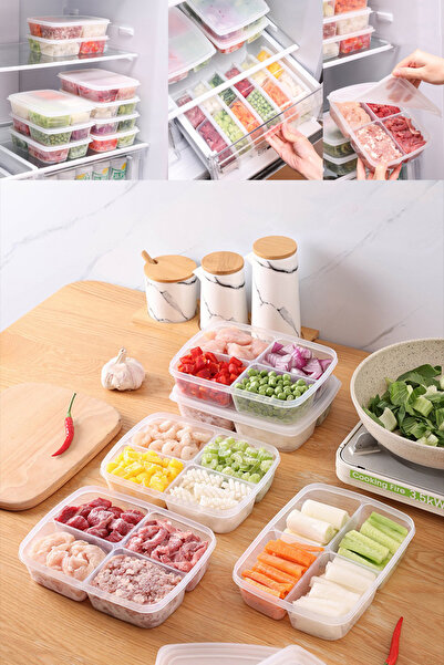 KRM HOME 12-Piece Storage Set (8 AD 400 ML) (4 AD 1000 ML) 4 Compartments Frozen Meat and Vegetable Storage Container