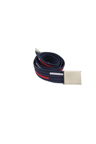 Anatolia Navy Blue-Red White Striped Jacquard Silver Metal Buckle Tactical Belt