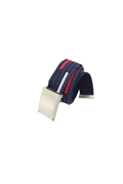 Anatolia Navy Blue-Red White Striped Jacquard Silver Metal Buckle Tactical Belt