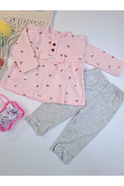 Butik طقم بيجامة للفتيات باللون الوردي والرمادي