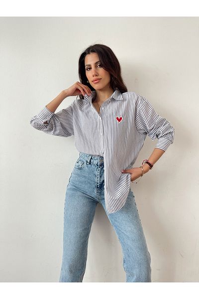 My Blog Cămașă albă cu inimă în dungi pentru femei