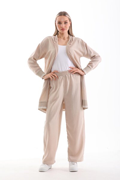 WestBound طقم بنطال رياضي صيفي حجاب نسائي مكون من قطعتين - بيج