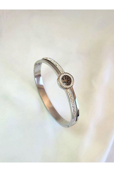 Eva Takı Tree of Life Handcuffs Steel Bracelet