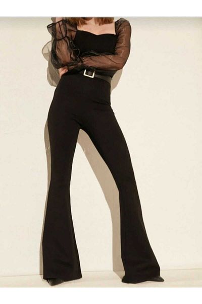 EDAMODA Plus Size Women Black Submersible Fabric Spanish Leg Leggings Pants Wide Size Range