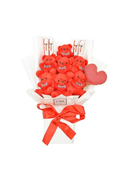 UB Teddy Bear Flowers Aşk Bombası Kalpli Çikolatalı Ayıcık Çiçek Buketi