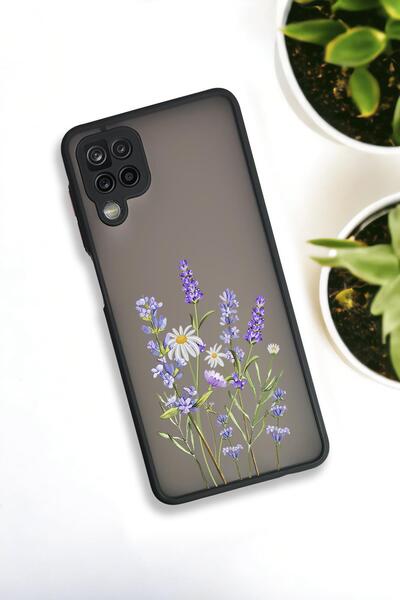 mooodcase Samsung Galaxy A12 Uyumlu Lavender Desenli Buzlu Şeffaf Lüx Telefon Kılıfı