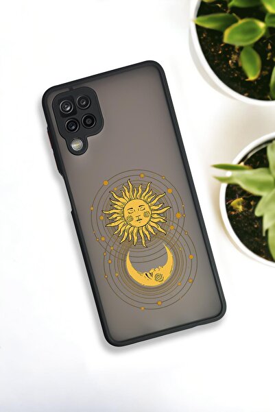 mooodcase Samsung Galaxy A12 Uyumlu Moon and Sun Desenli Buzlu Şeffaf Lüx Telefon Kılıfı