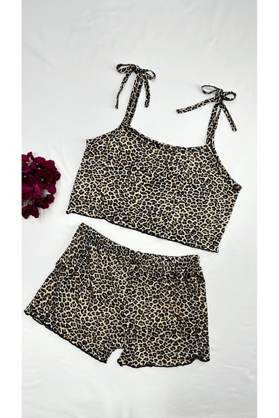 Clara Butik Γυναικείο σορτς με σχοινί λουράκι Crop Σετ Νυχτικό Σετ Άνετο Χτεν...