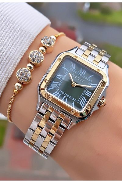 Ferrucci Ferruci Brand Yellow Silver Color Steel Cord Women's Wristwatch - Bracelet