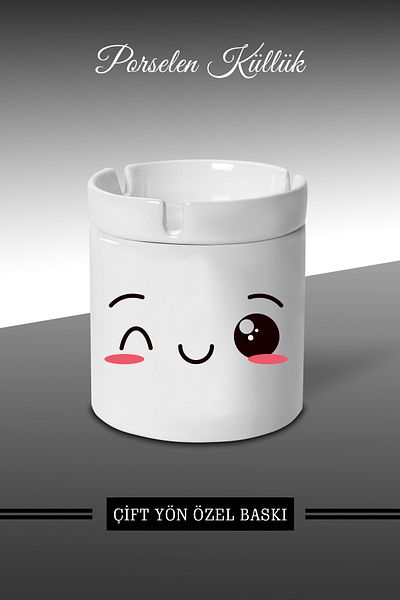 yhfoto Τασάκι με σχέδιο Emoji Face Expression D3- Πορσελάνινο τασάκι - Επιτραπέζιο τασάκι