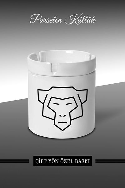 yhfoto Monkey Drawing Patterned Porcelain Ashtray and Ash Tray