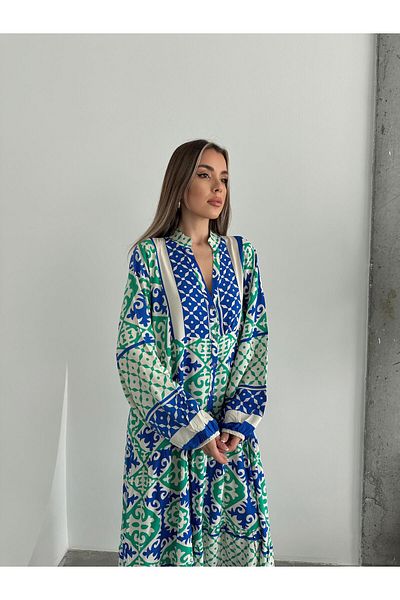 SEDA FİDAN Rochie albastră din viscoză - cu nasturi și multicolor