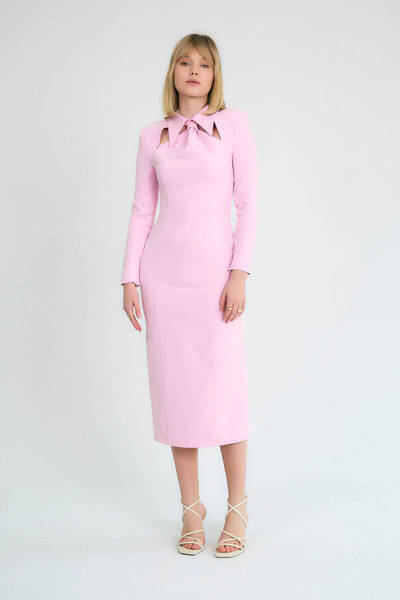 Robin Khloe Kravat Detaylı Fit Elbise Pembe