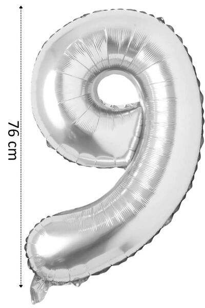 SURPRISE PARTY STORE 9 Rakam Balon Gümüş Renk Folyo Balon 76 cm 34 inç Helyum...