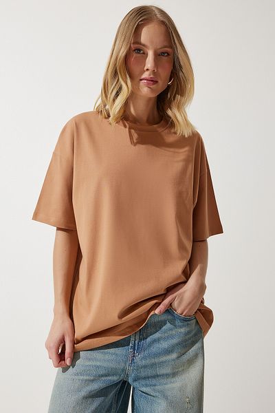 Happiness İstanbul Dámské biscuit Crew Neck Basic Oversize pletené tričko BF00091