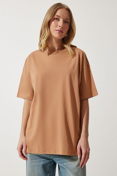 Happiness İstanbul Dámské biscuit Crew Neck Basic Oversize pletené tričko BF00091