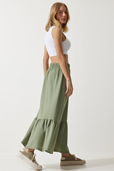 Happiness İstanbul Női zöld Flounce nyári midi szoknya DD01231