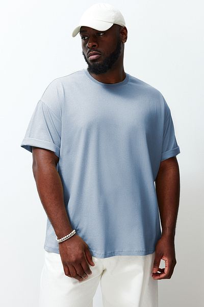 Trendyol Collection Light Blue Large Size Oversize Cotton T-Shirt - Tmnss23Ts00139