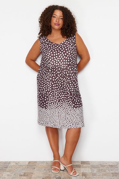 Trendyol Curve Πολύχρωμο φόρεμα μονό ζέρσεϊ πλεκτό Plus Size