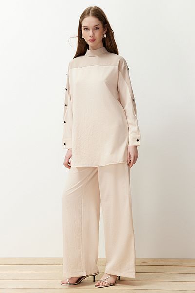 Trendyol Modest Stone Button Detailed Color Blocked Woven Aerobin Lower Upper Set TCTSS24US00046