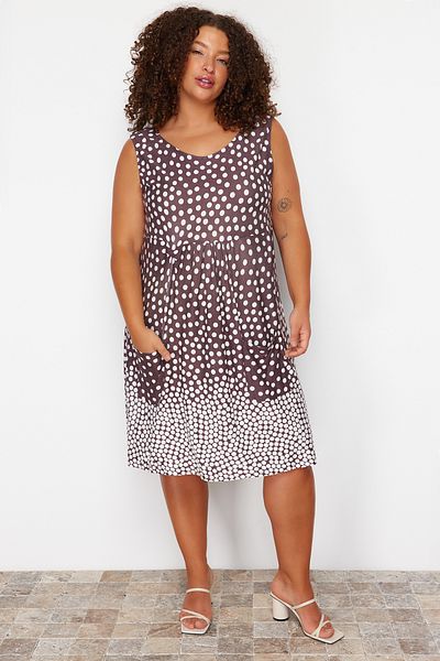 Trendyol Curve Πολύχρωμο φόρεμα μονό ζέρσεϊ πλεκτό Plus Size