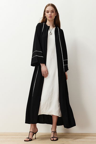 Trendyol Modest Black Piping Woven Cap & Ferace TCTSS24KF00024