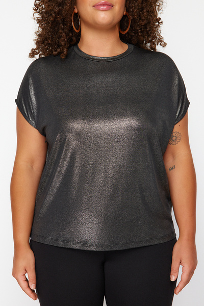 Trendyol Curve Arany metál nyomott kötött blúz TBBSS24AF00007