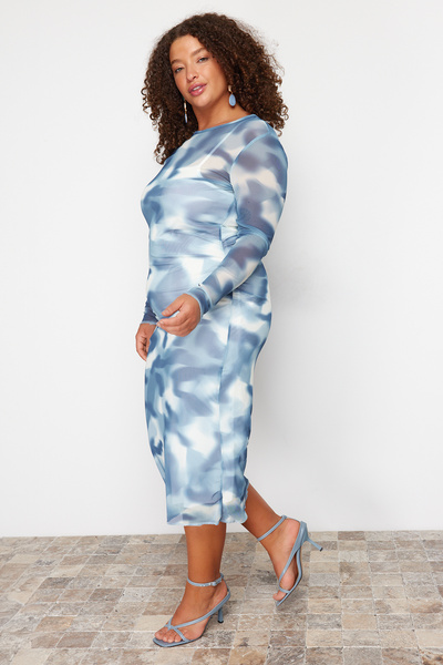 Trendyol Curve Синя сукня великого розміру Tul Orme TBBSS24AH00058