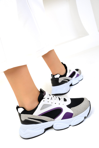 SOHO Grey-Black-Purple Women's Sneakers 17226