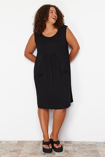 Trendyol Curve Μαύρο φόρεμα μονό ζέρσεϊ πλεκτό σε συν μέγεθος