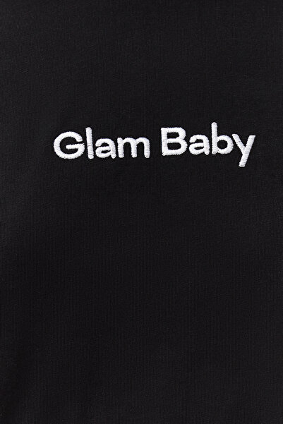 Trendyol Collection Černé 100% silné bavlněné tričko s potiskem Regular Crop Knitted TWOSS24TS00189