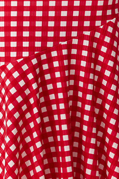 Trendyol Collection Red Plaid Strappy Fitted Ribbed Flexible Knitted Maxi Pencil Dress TWOSS24EL00682