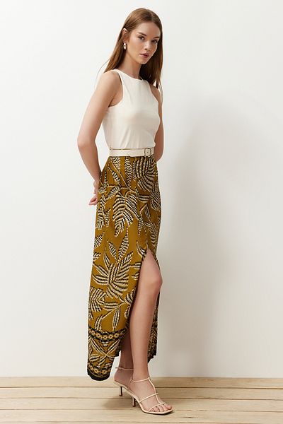Trendyol Collection Világos khaki hasított mintás viszkóz szövet Maxi szövött szoknya TWOSS24ET00188