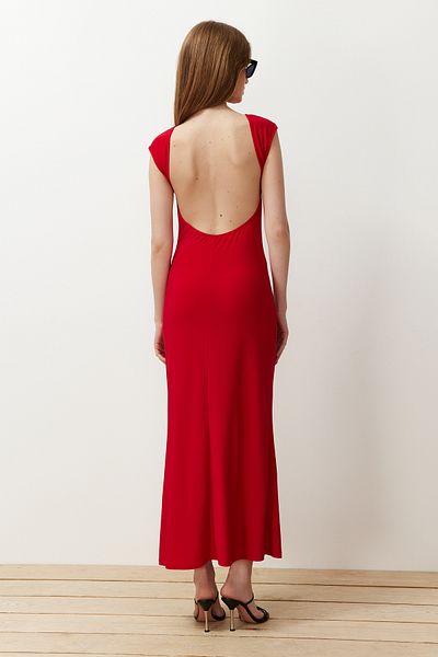 Trendyol Collection Червона приталена максі-сукня-олівець Orme без спинки TWOSS24EL00090 з еластичного трикотажу
