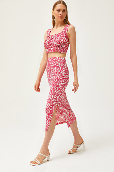 Olalook Women's Daisy Fuchsia Top Blouse Bottom Skirt Knitted Bottom Top Set TKM-19000281